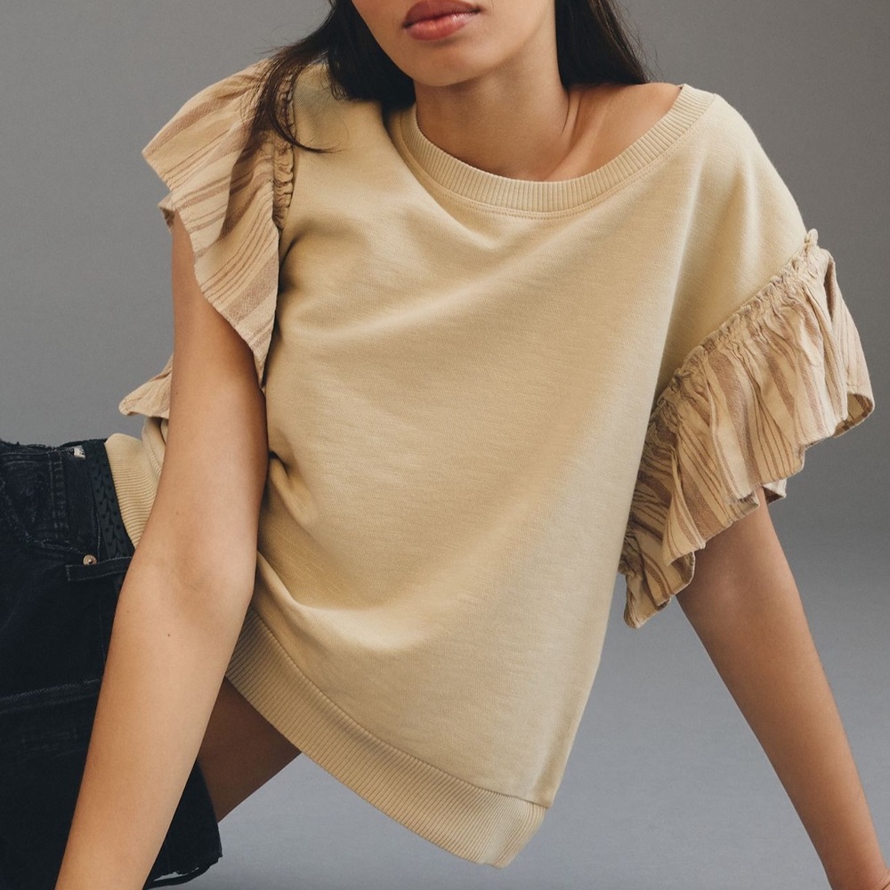 *Anthropologie Pilcro Chambray Flutter Sleeve Sweatshirt Tee
